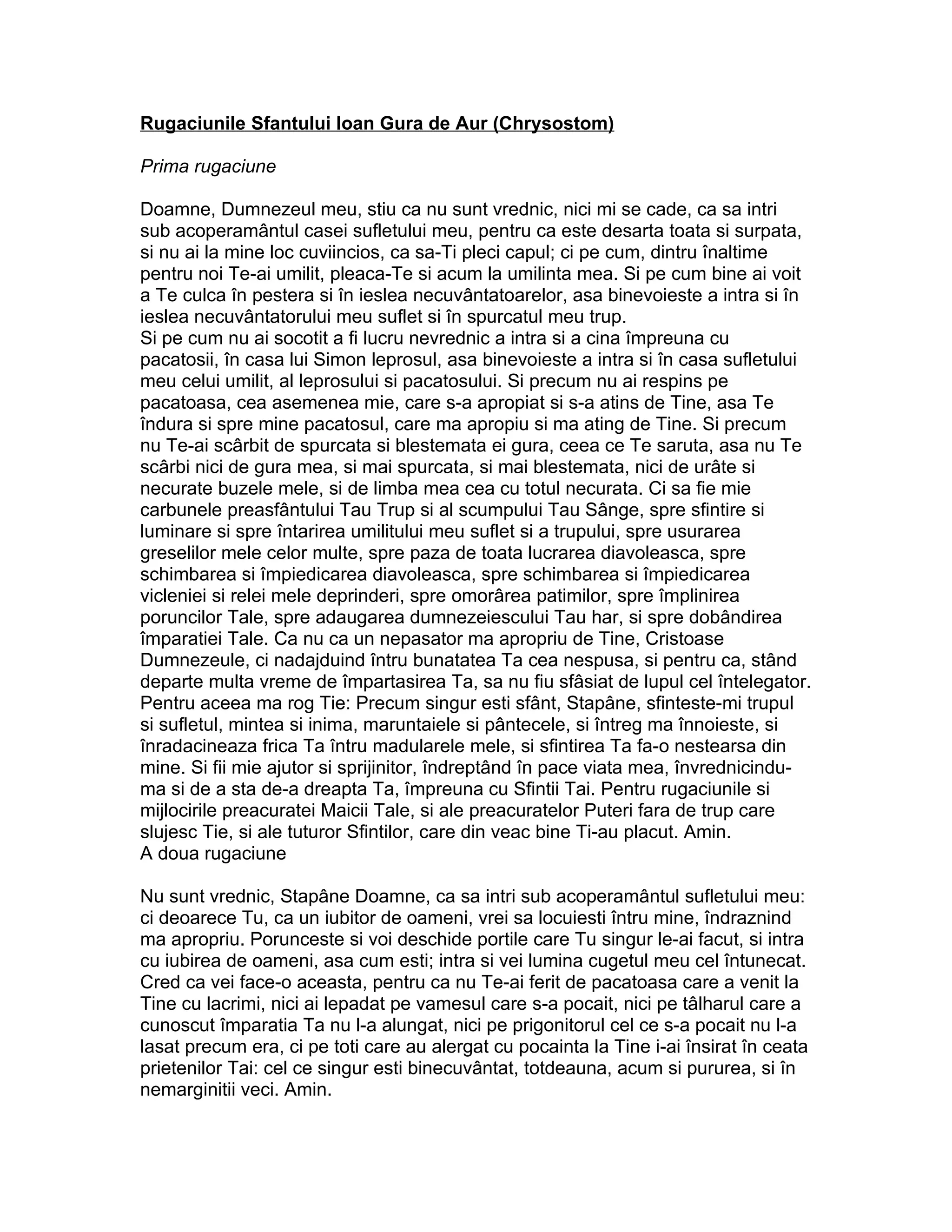 Rugaciunile Sfantului Ioan Gura De Aur | DOC