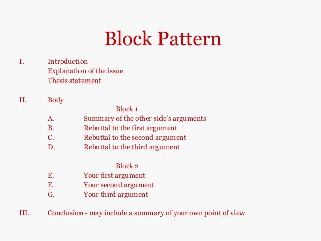 argumentative essay block pattern example