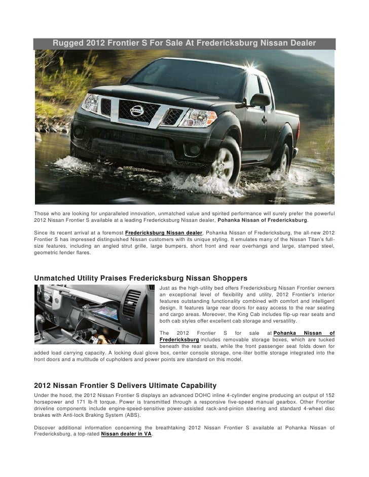 Nissan Dealers In Va >> Rugged 2012 Frontier S For Sale At Fredericksburg Nissan Nissan Dealers In Va >> Rugged 2012 Frontier S For Sale At Fredericksburg Nissan