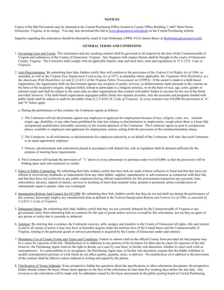 NOTICES 
Copies of the Bid Documents may be obtained at the Central Purchasing Office located in County Office Building 1,...