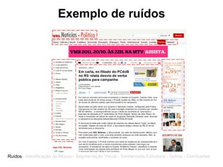 Exemplo de ruídos Ruídos  - Identificação de Blocos - Segmentação Visual - Similaridade Estrutural - Outros - Conclusões 