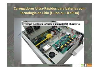 Carregadores Ultra-Rápidos para baterias com
Tecnologia de Lítio (Li-ion ou LiFePO4)
Tempo de Carga inferior a 30m (80%)
Tempo de Carga inferior a 25 m (80%) Chademo
9
Mobilidade Suave – 20 de Dezembro de 2013
 