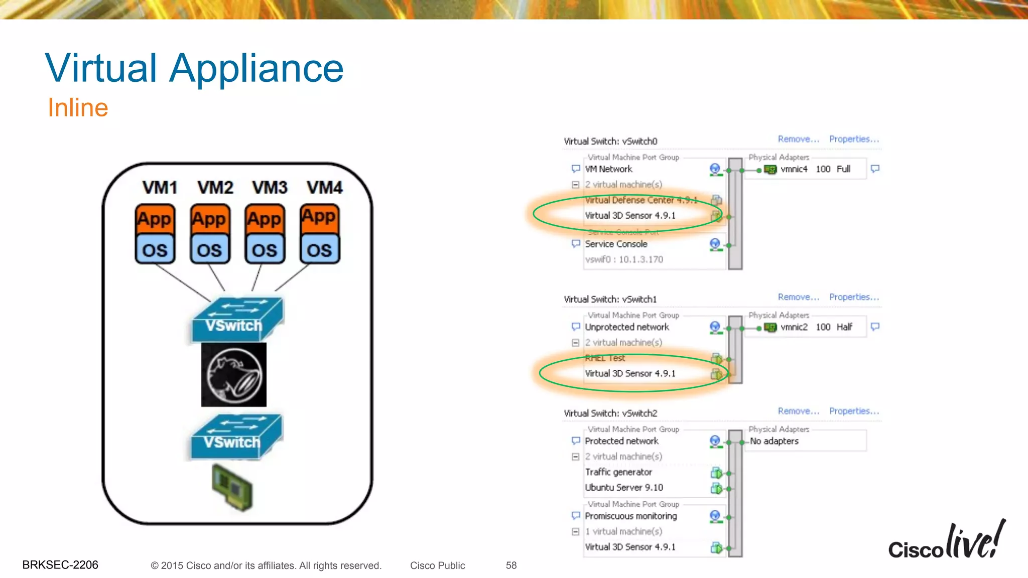© 2015 Cisco and/or its affiliates. All rights reserved.BRKSEC-2206 Cisco Public
Virtual Appliance
Inline
58
 