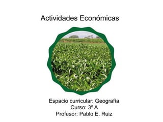 Actividades Económicas
Espacio curricular: Geografía
Curso: 3º A
Profesor: Pablo E. Ruiz
 