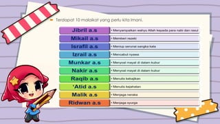  Terdapat 10 malaikat yang perlu kita Imani.
 