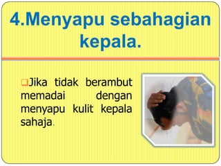 Jika ada rambut/misai/janggutdalamkawasanmukawajibdiratakan air sampaikekulitnya.3. Membasuhkedua-duabelahtanganBermuladarihujungjarihinggasiku.  Bagiorang yang tiadasikudisunatkanmembasuhseluruhanggota yang ada.4.Menyapu sebahagiankepala.Jikatidakberambutmemadaidenganmenyapukulitkepalasahaja.5.Membasuh kedua-duabelah kakiIaitudarihujungjari kaki hinggakebukulali.6.TertibMelakukansemuarukunwudhumengikutsusunannya.
