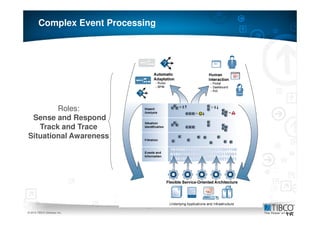 Complex Event Processing




        Roles:
 Sense and Respond
   Track and Trace
Situational Awareness




16
© 2010 TIBCO Software Inc.
                                   16
 