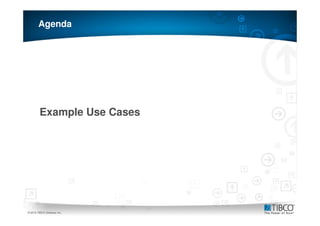 Agenda




         Example Use Cases




24
© 2010 TIBCO Software Inc.
 