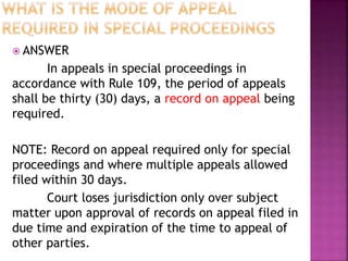 Rule 109 appeals in special proceedings | PPTX