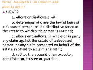 Rule 109 appeals in special proceedings | PPTX