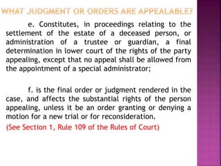 Rule 109 appeals in special proceedings | PPTX