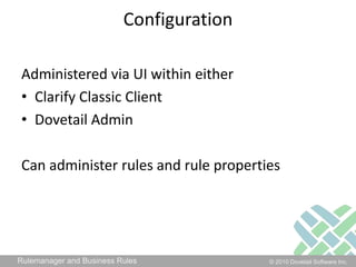 Command Line ActionsCall an APIIf a case is more than 7 days old, change its priority to HighClose a case 7 days after its status is set to “Auto-Close”If a New Employee case is created, create 3 subcases (phone, computer, network access) and dispatch themCall a 3rd party API