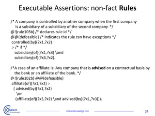 Executable Assertions: non-fact Rules
coherentknowledge.com 24
/* A company is controlled by another company when the firs...
