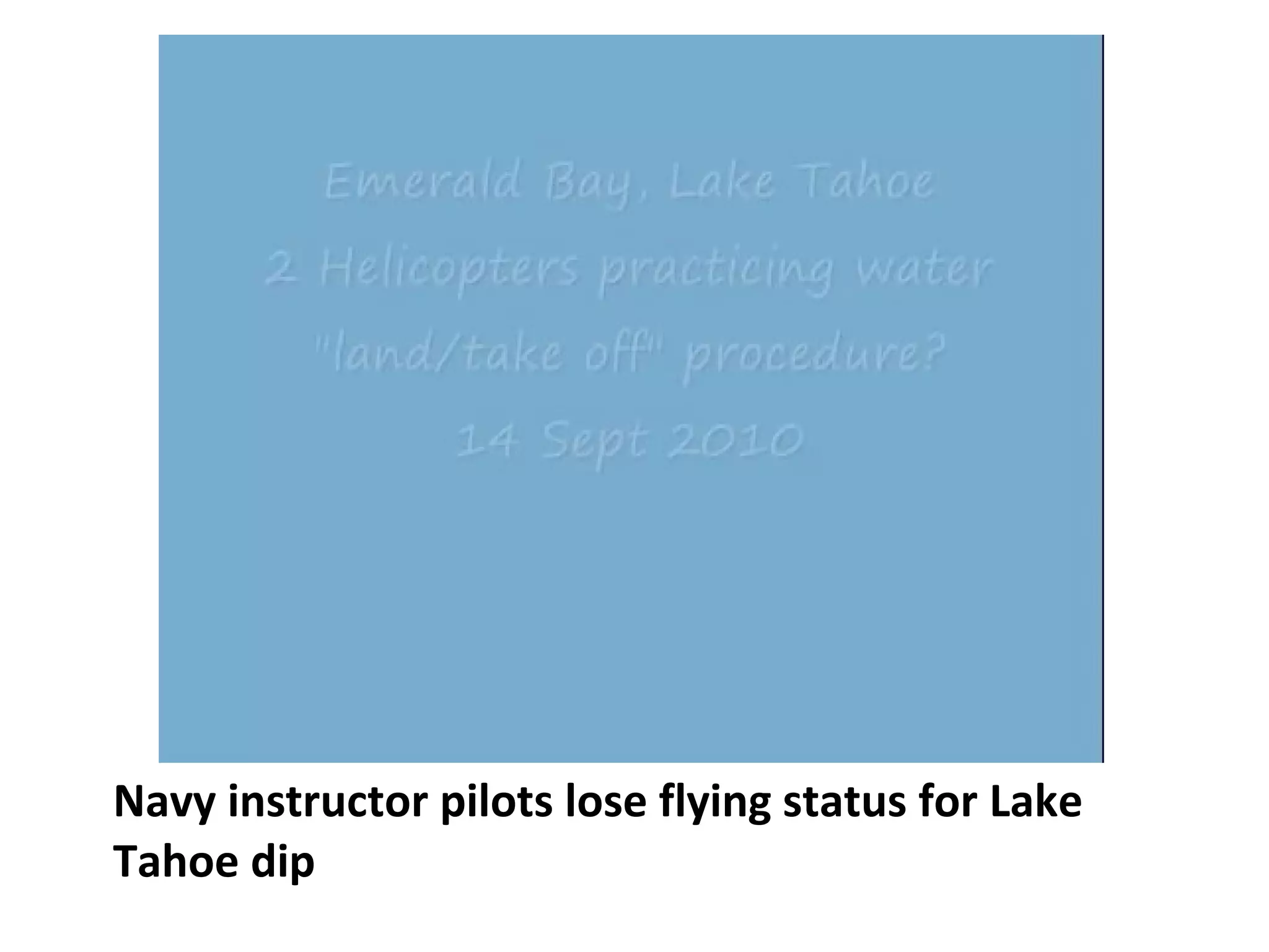 Navy instructor pilots lose flying status for Lake Tahoe dip 