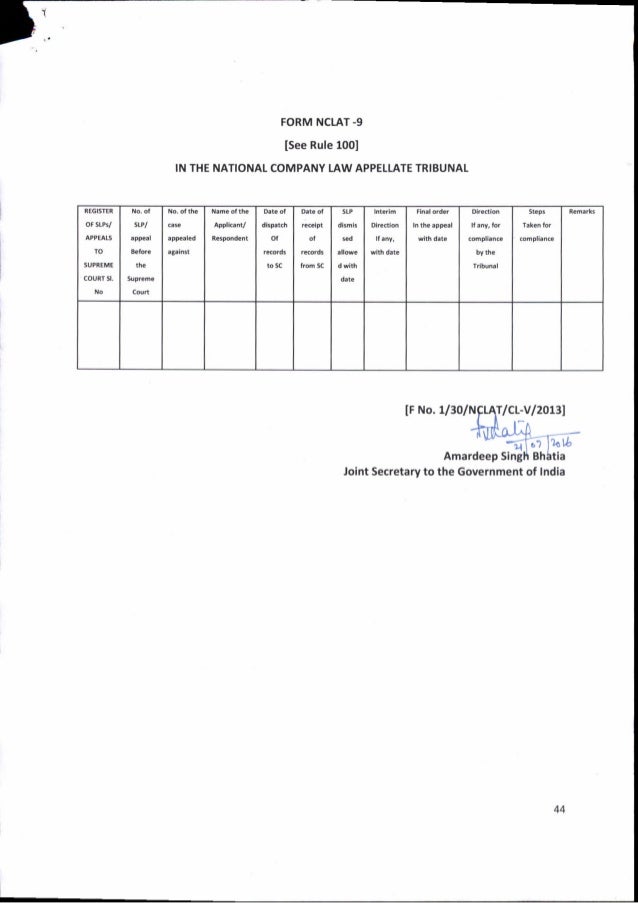 National Company Law Appellate Tribunal Rules, 2016