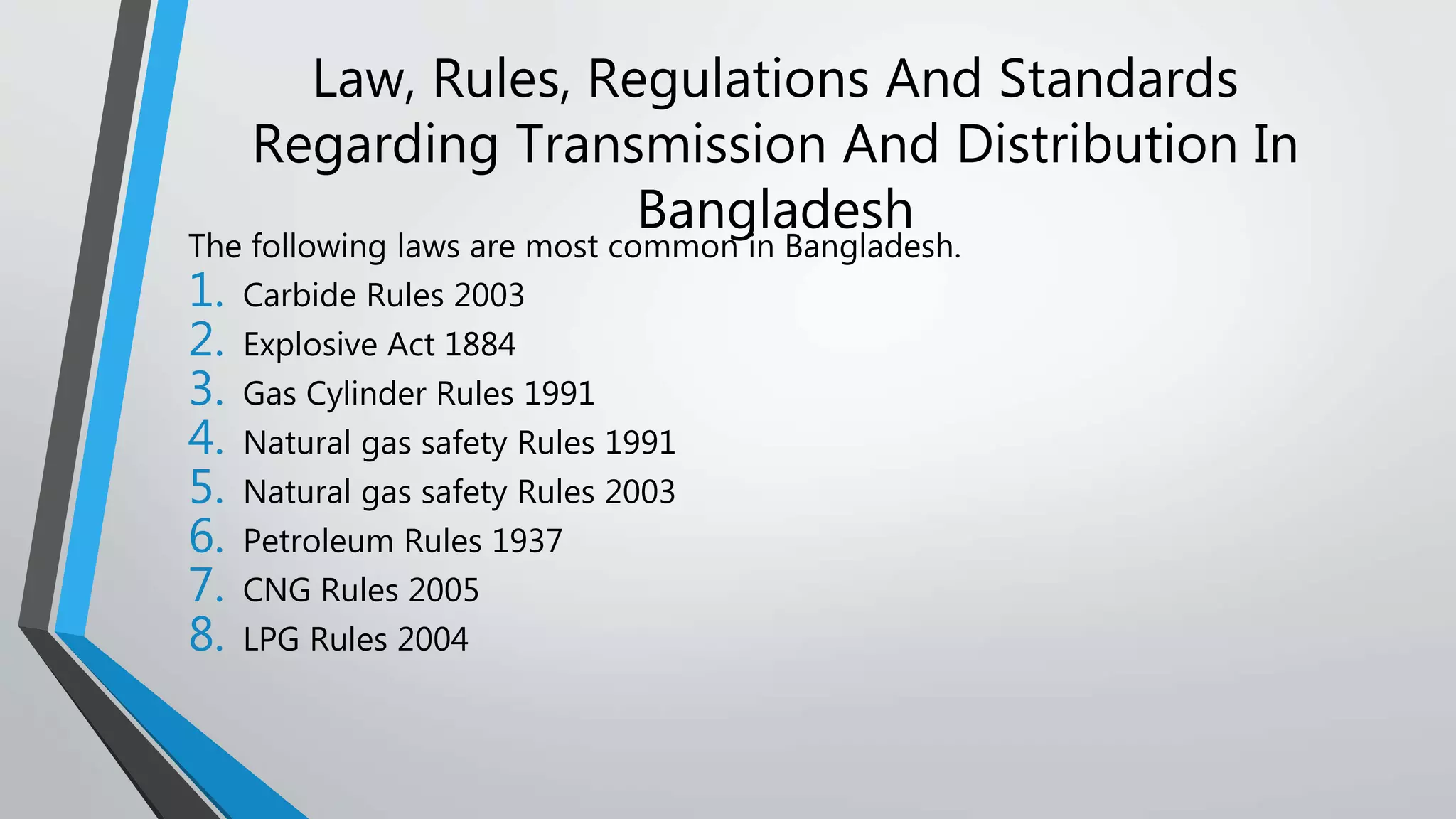 Rules and regulation of transmission and distribution of natural gas ...