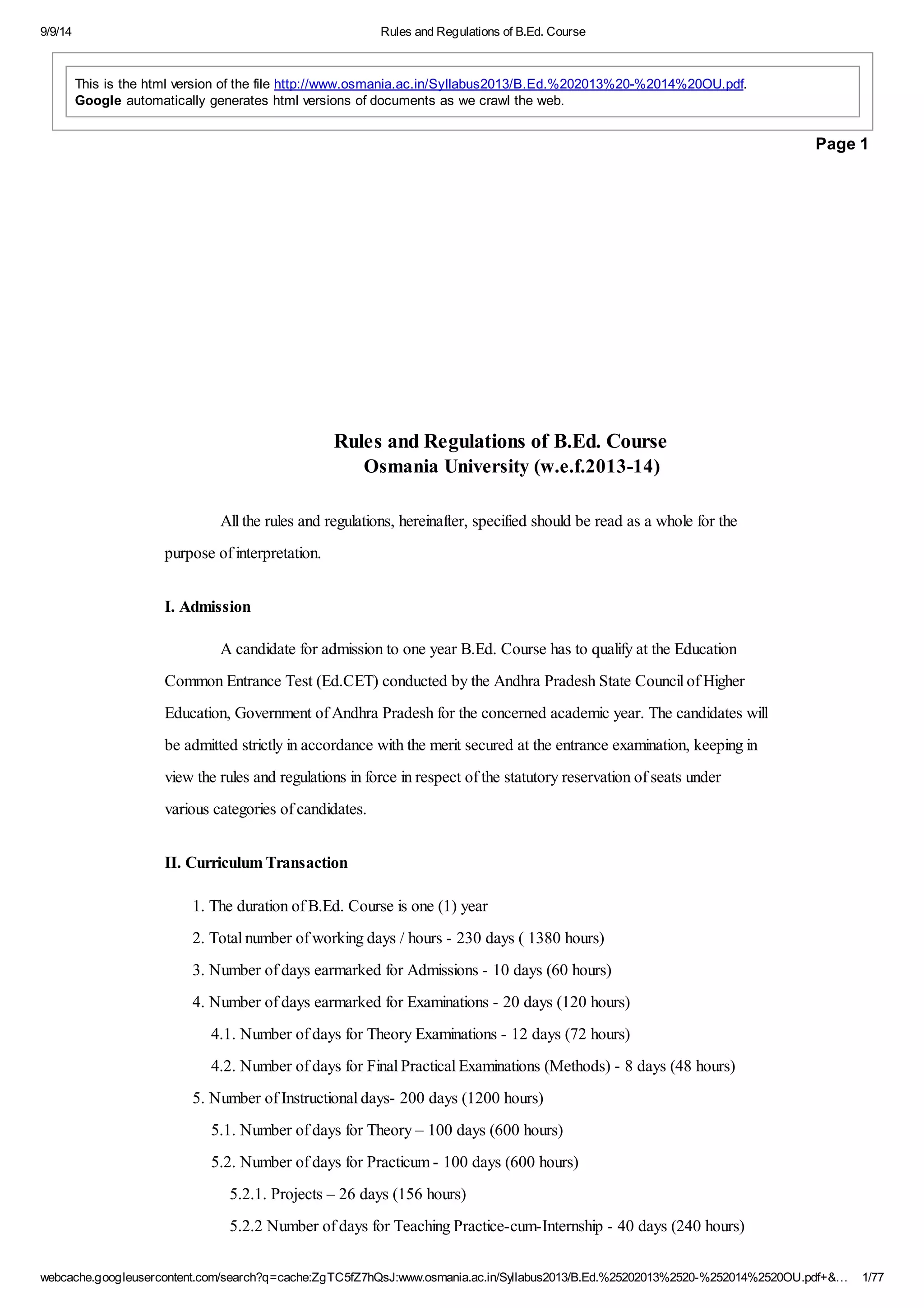 Rules and regulations of b.ed | Educational Assessment | Education