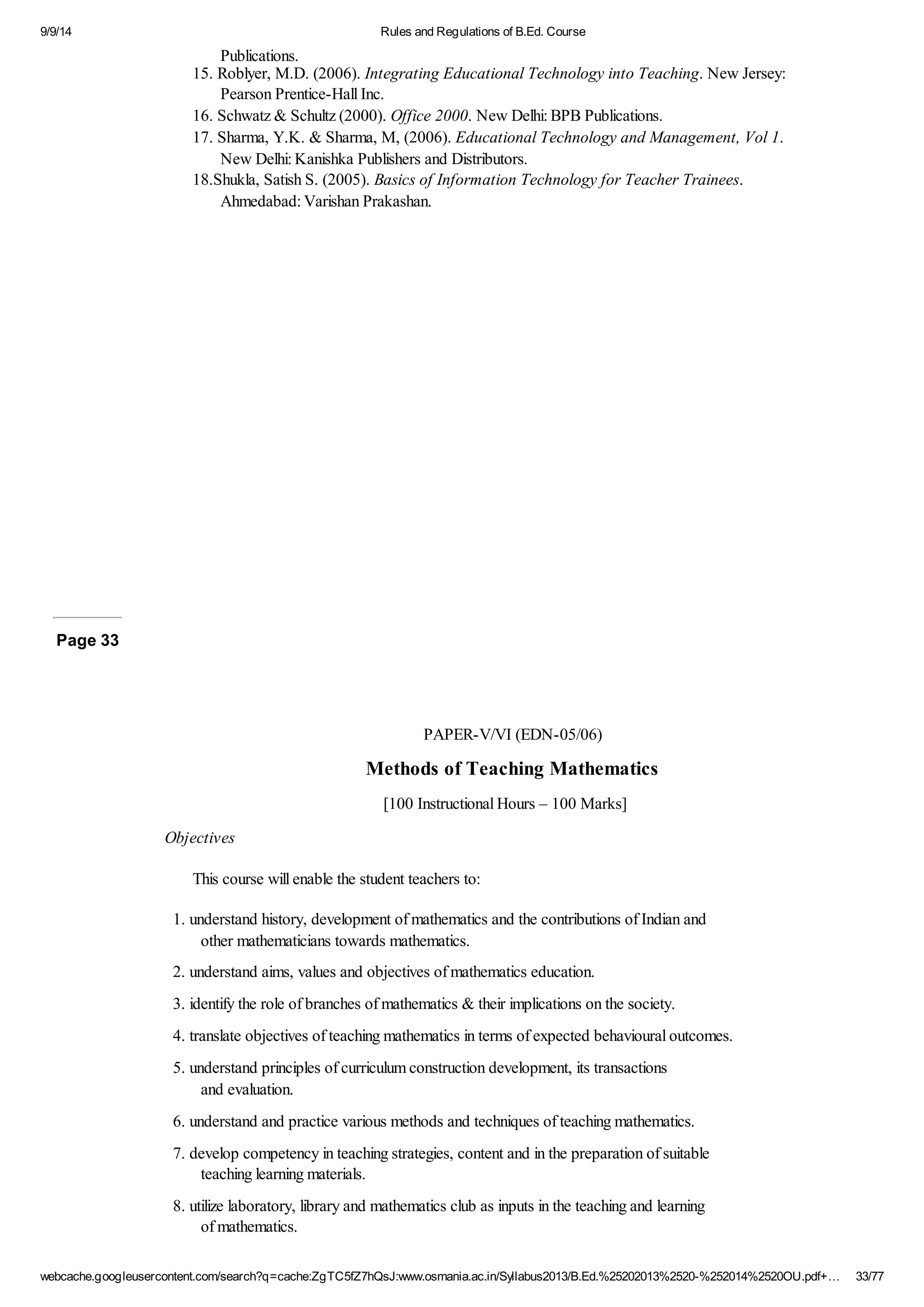 Rules and regulations of b.ed