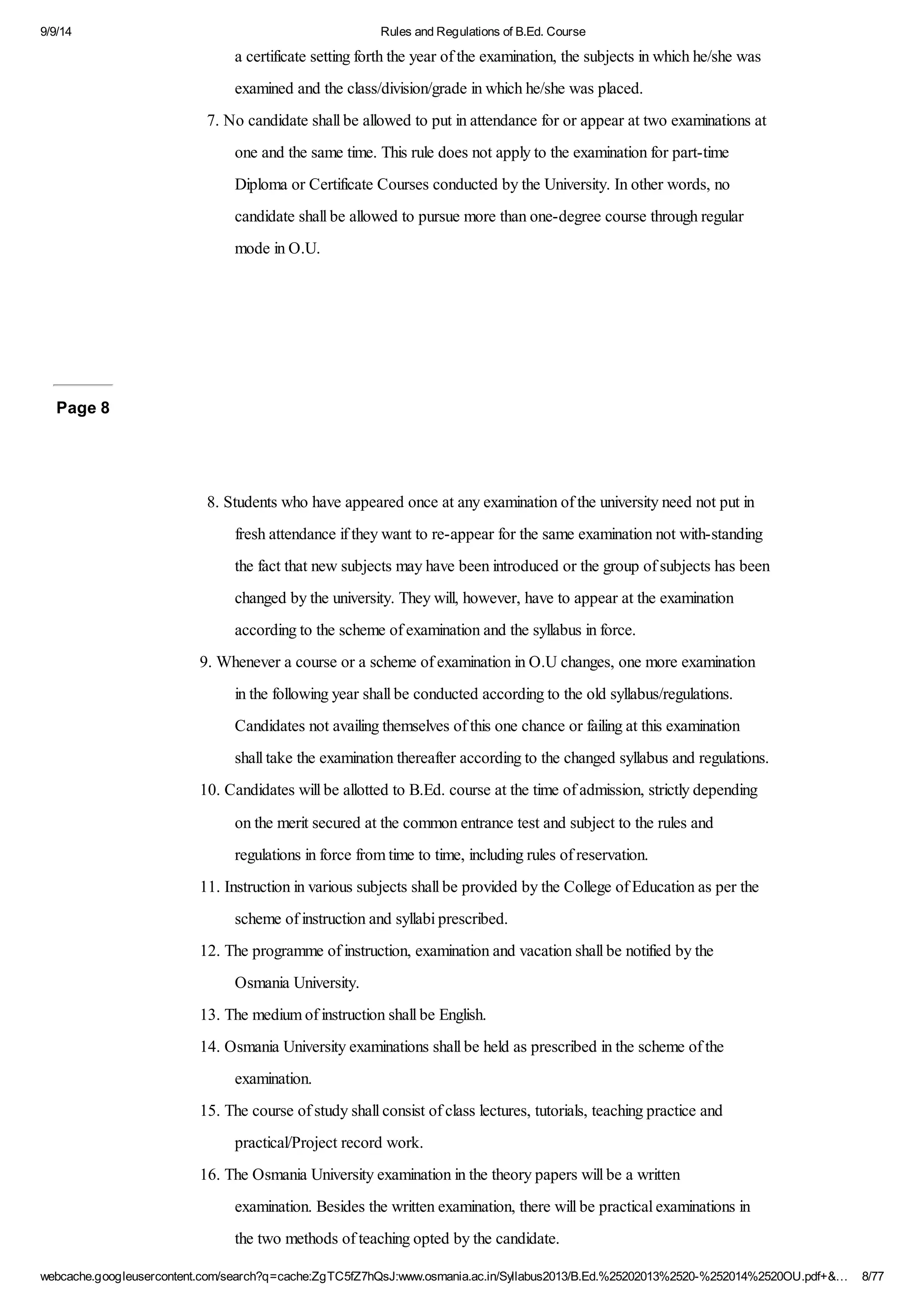 Rules and regulations of b.ed | Educational Assessment | Education