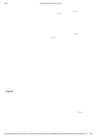 9/9/14 Rules and Regulations of B.Ed. Course 
10 Hours 
10 Hours 
10 Hours 
10 Hours 
Page 58 
10 Hours 
webcache.googleusercontent.com/search?q=cache:ZgTC5fZ7hQsJ:www.osmania.ac.in/Syllabus2013/B.Ed.%25202013%2520-%252014%2520OU.pdf+… 58/77 
 