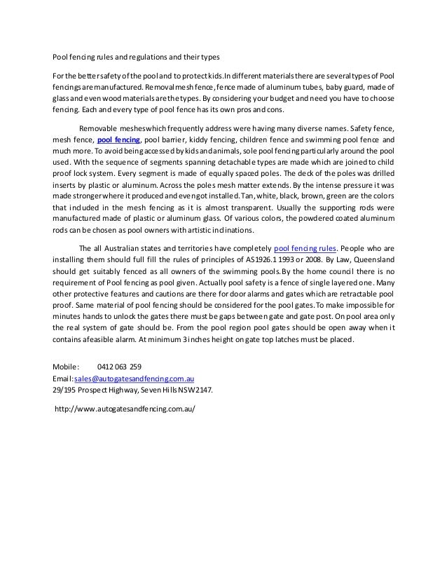 Rules and regulations of pool fencing and their types