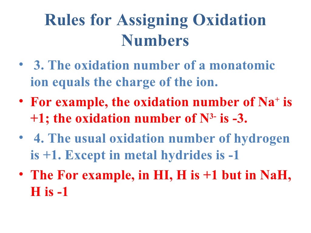 Rules Assign Oxidation Numbers
