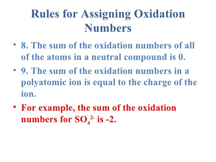 Rules Assign Oxidation Numbers