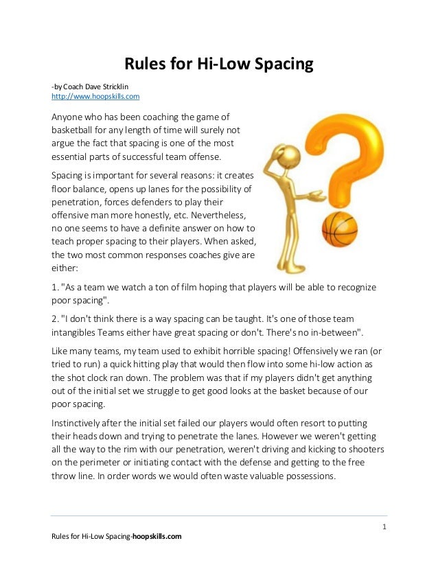 Rules for hilow spacing in basketball