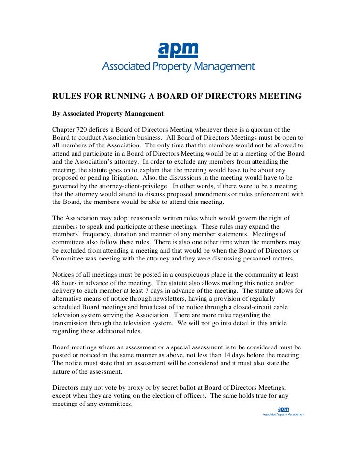 Rules For Running a Board of Directors Meeting in a Community Associa…