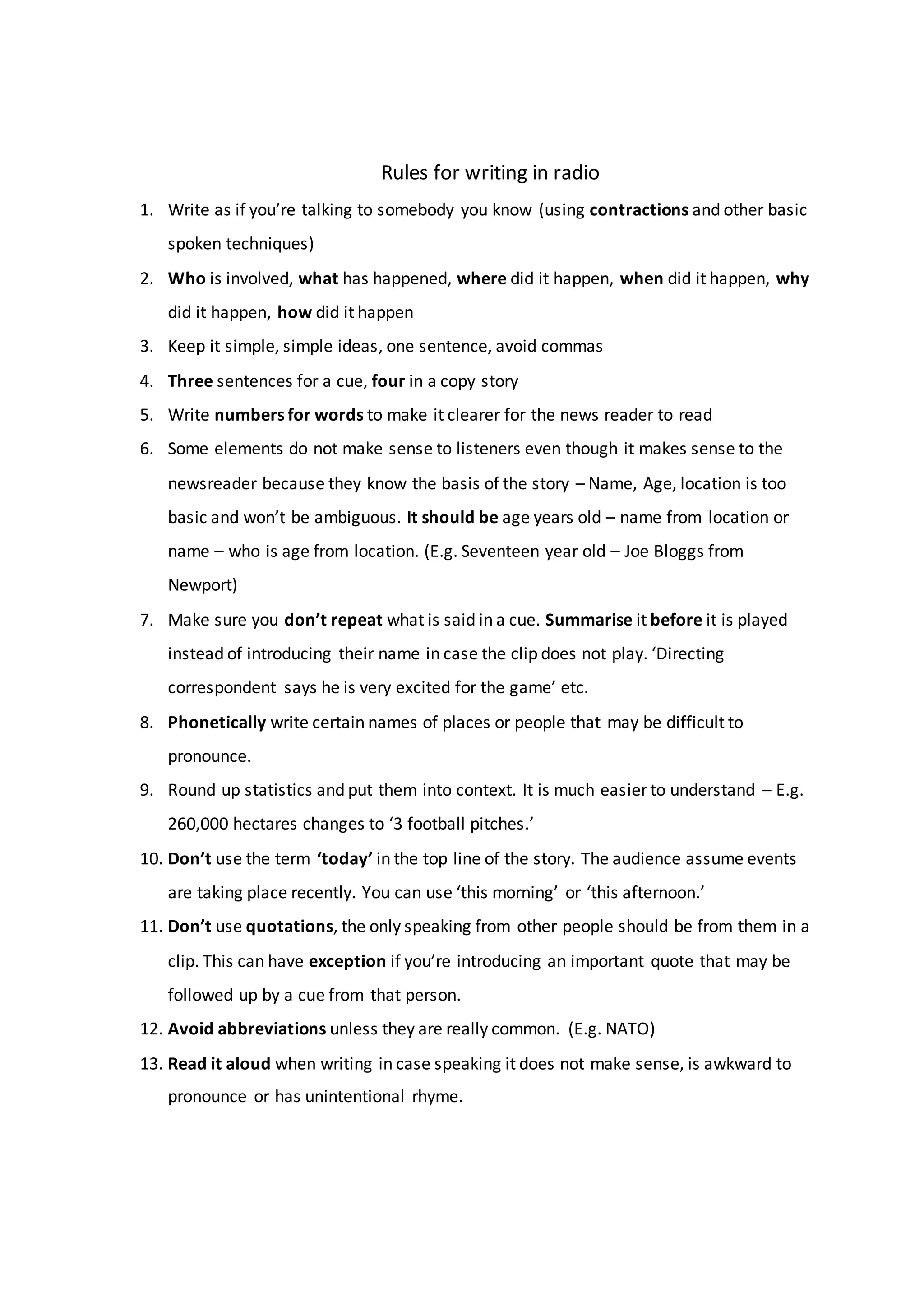 Rules For Writing In Radio DOCX Screenwriting Content Production Rules for writing in radio docx screenwriting content production