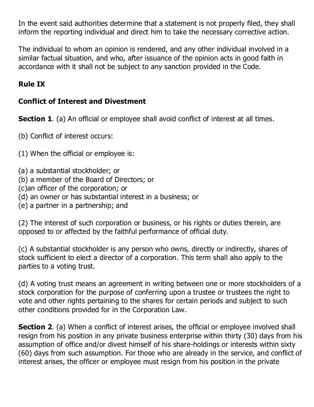 Rules implementing the code of conduct and ethical standards for publ…