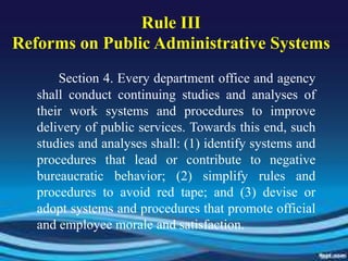 Rule IIIReforms on Public Administrative Systems<br />Section 4. Every department office and agency shall conduct continui...