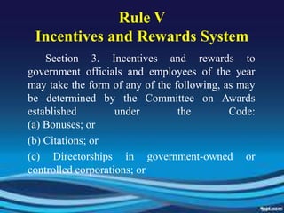 Rule VIncentives and Rewards System<br />Section 3. Incentives and rewards to government officials and employees of the ye...