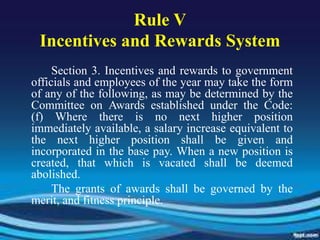 Rule VIncentives and Rewards System<br />Section 3. Incentives and rewards to government officials and employees of the ye...