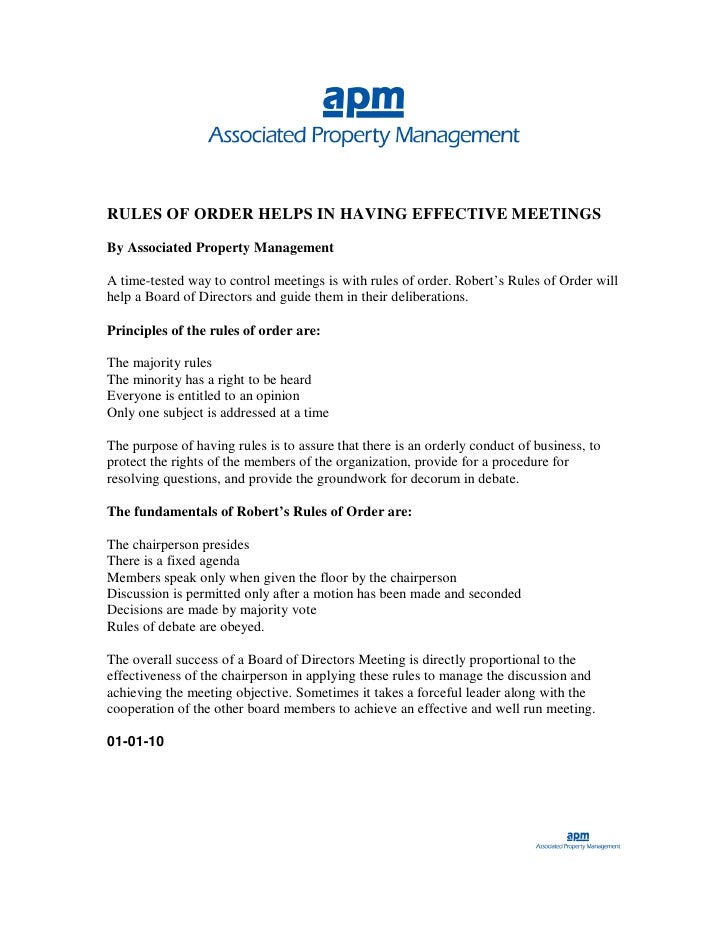 Rules of Order Helps in Having Effective Board Meetings