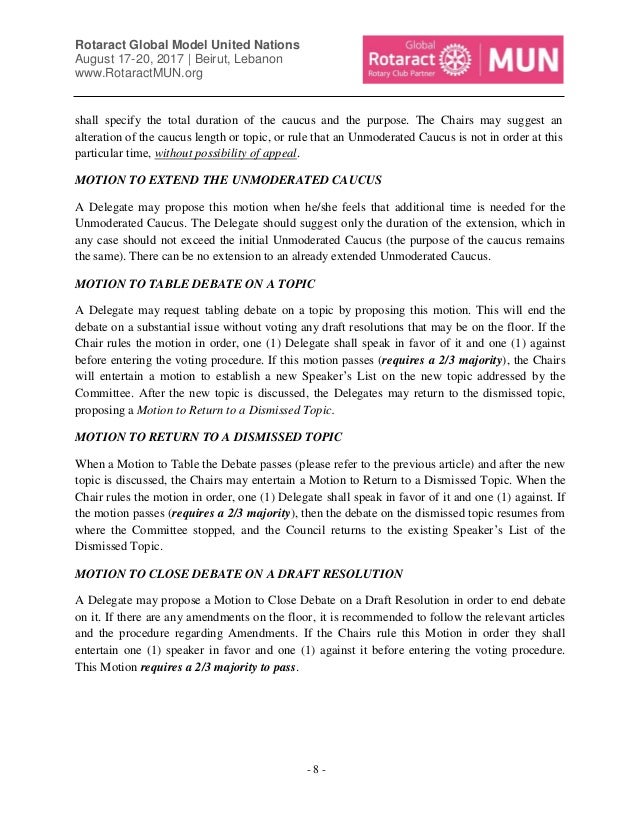 Rules of procedure Rotaract MUN 2017