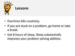 4Experiment What about exceptional individuals?Many workers self report that they are the exception to the rule and can work longer with no ill effects. Overtime workers report they are getting more done. Is this true?