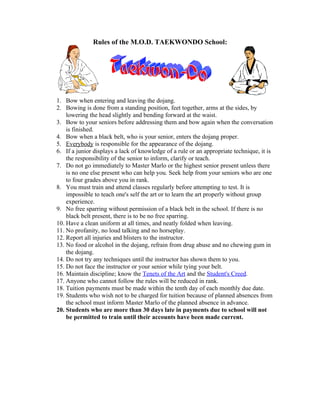 Rules of the school of mod tkd