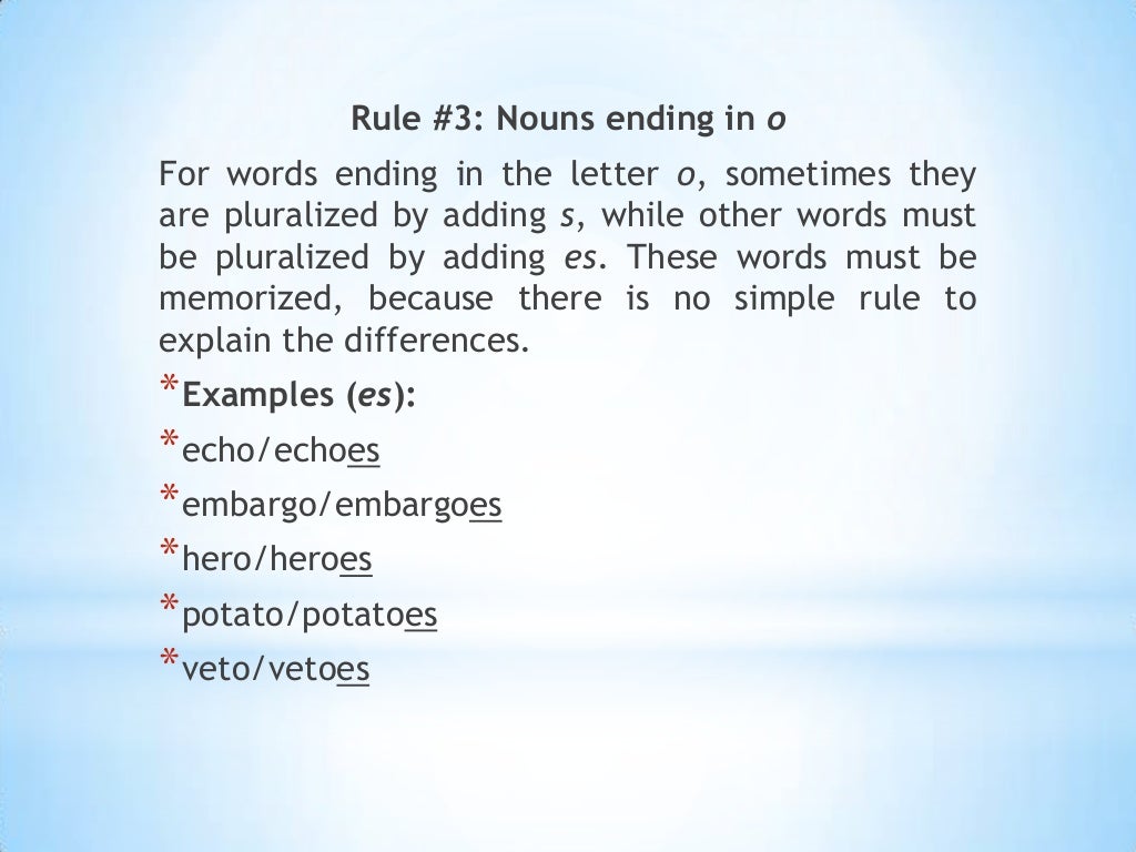 Rules to form plural nouns