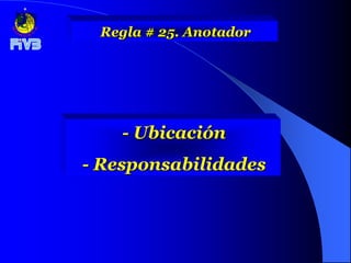 Regla # 25. Anotador




    - Ubicación
- Responsabilidades
 