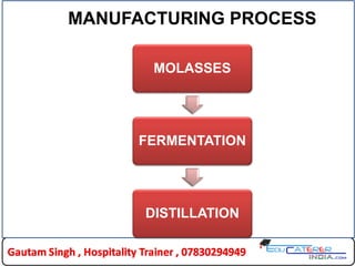 MANUFACTURING PROCESS
MOLASSES
FERMENTATION
DISTILLATION
 