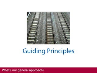 Guiding Principles

What’s our general approach?
 