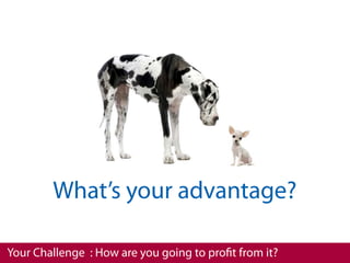 What’s your advantage?

Your Challenge : How are you going to proﬁt from it?
 