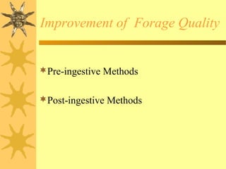 Improvement of Forage Quality
Pre-ingestive Methods
Post-ingestive Methods
 