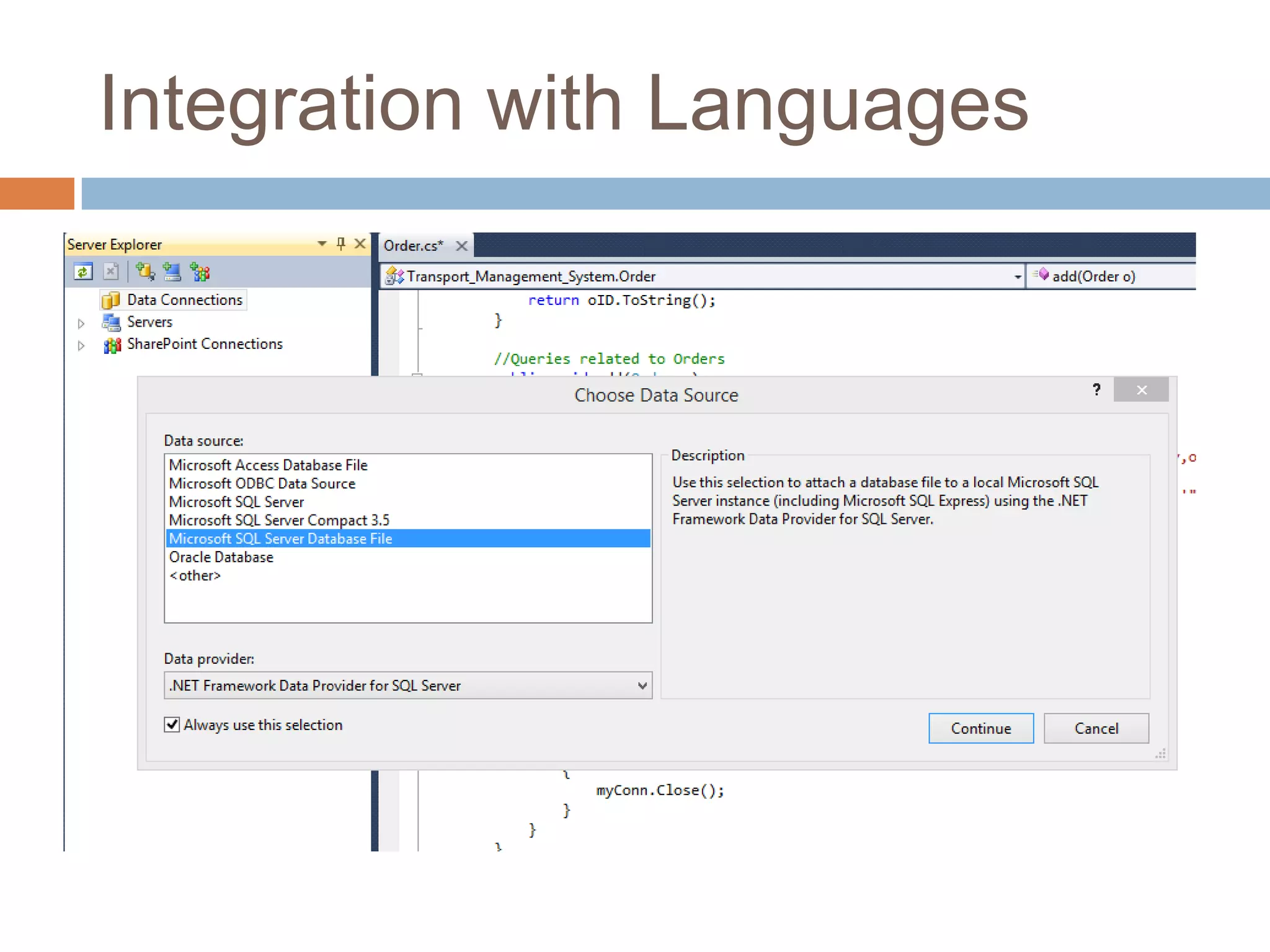 Integration with Languages
 