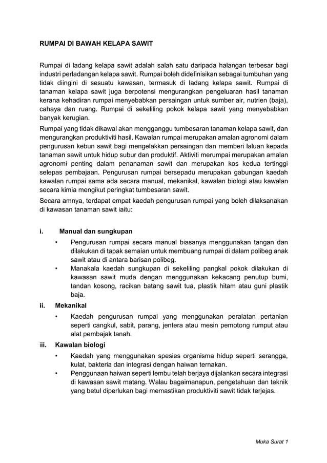 Briofit Rumpai Rumpai di Bawah Kelapa Sawit | PDF