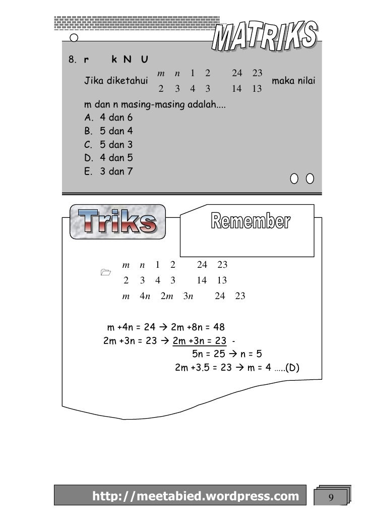 Rumus cepat matematika matriks Rumus cepat matematika matriks