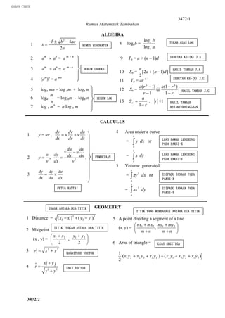 Rumus Matematik Tambahan