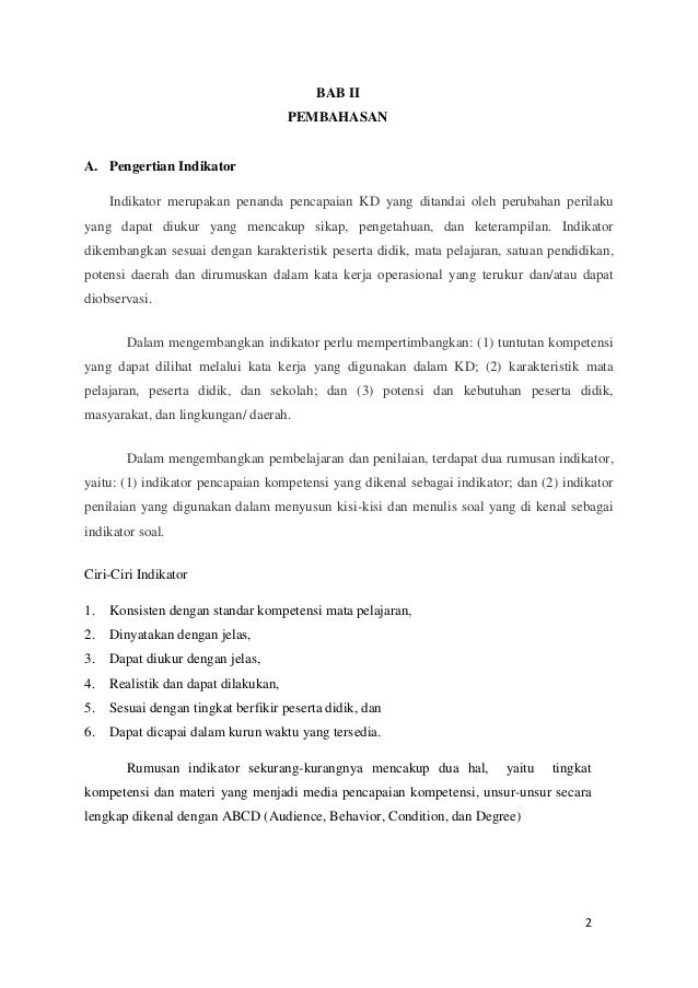 Rumusan Dan Pengembangan Indikator