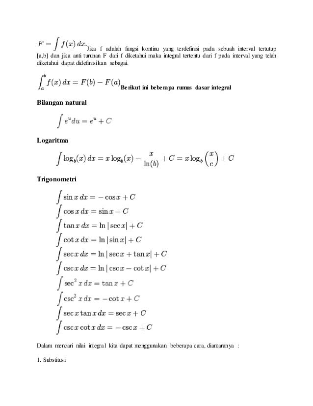 Rumus Dasar Integral Lengkap